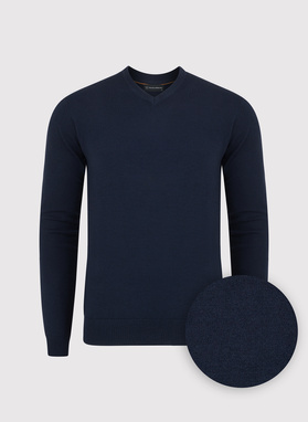 Granatowy męski sweter w serek