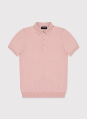 Różowy dzianinowy t-shirt polo
