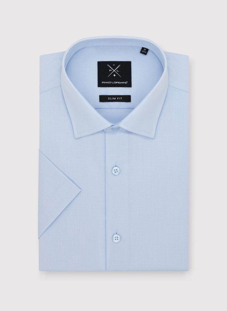 Niebieska bawełniana koszula męska z krótkim rękawem