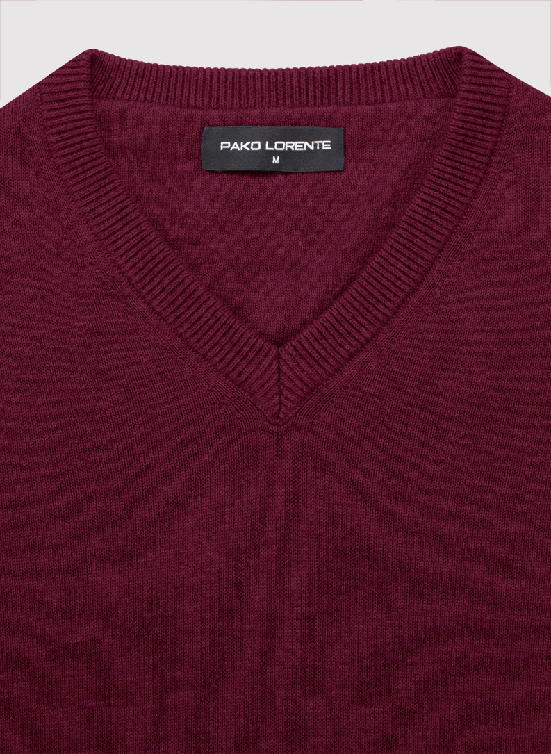 Bordowy sweter męski v-neck
