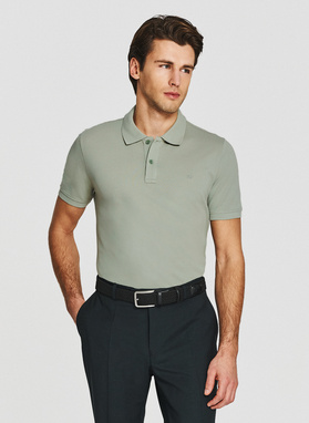 Oliwkowe męskie polo z bawełny