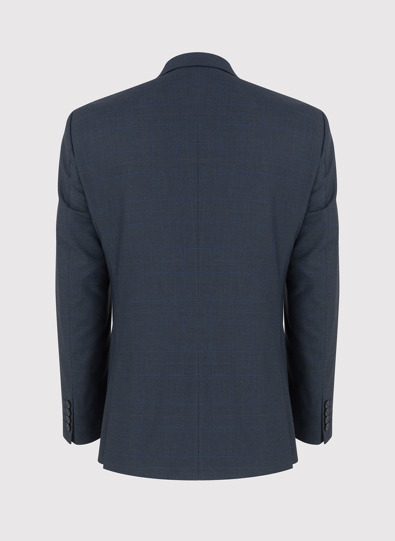 Granatowy garnitur w subtelną kratę