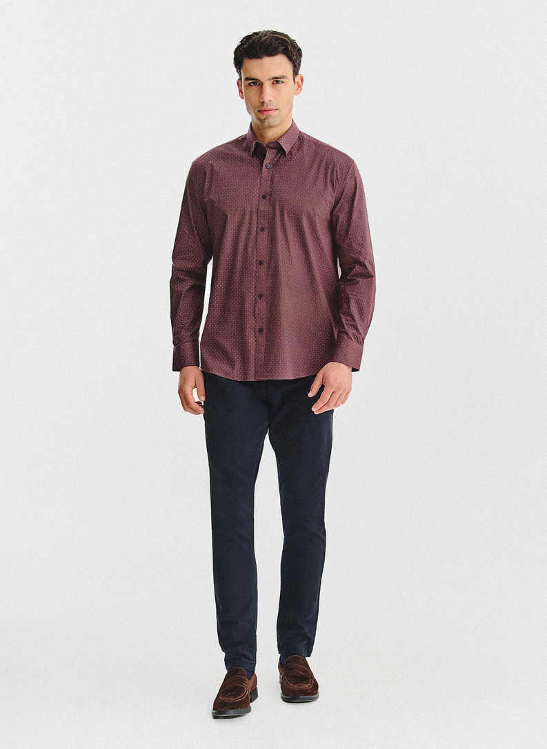 Bordowa koszula w geometryczny wzór