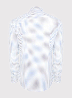 Biała koszula niebieskie trójkąty