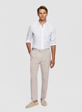 Beżowe spodnie casual z lnem