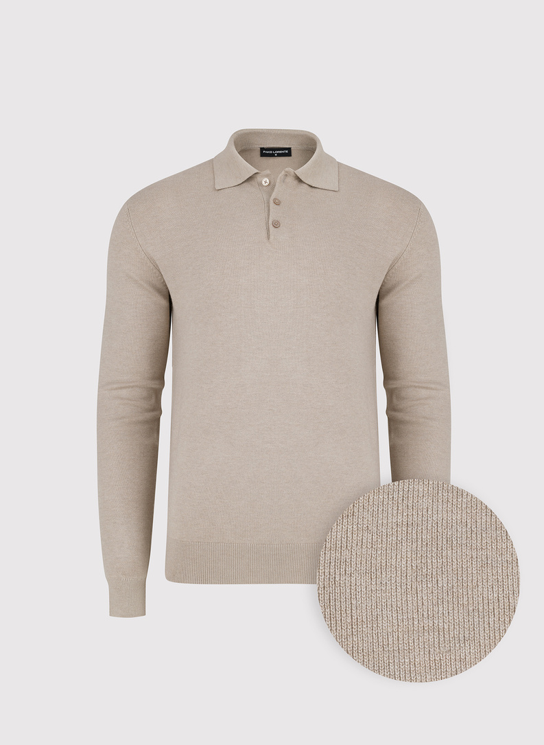Beżowy sweter z kołnierzykiem polo