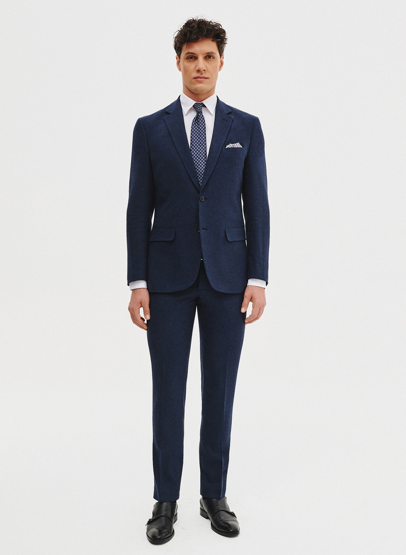 Granatowa marynarka garniturowa z lnem