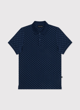 Granatowy t-shirt polo w geometryczny wzór