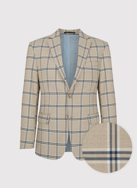 Wełniana marynarka garniturowa w kratkę w kolorze beżowym