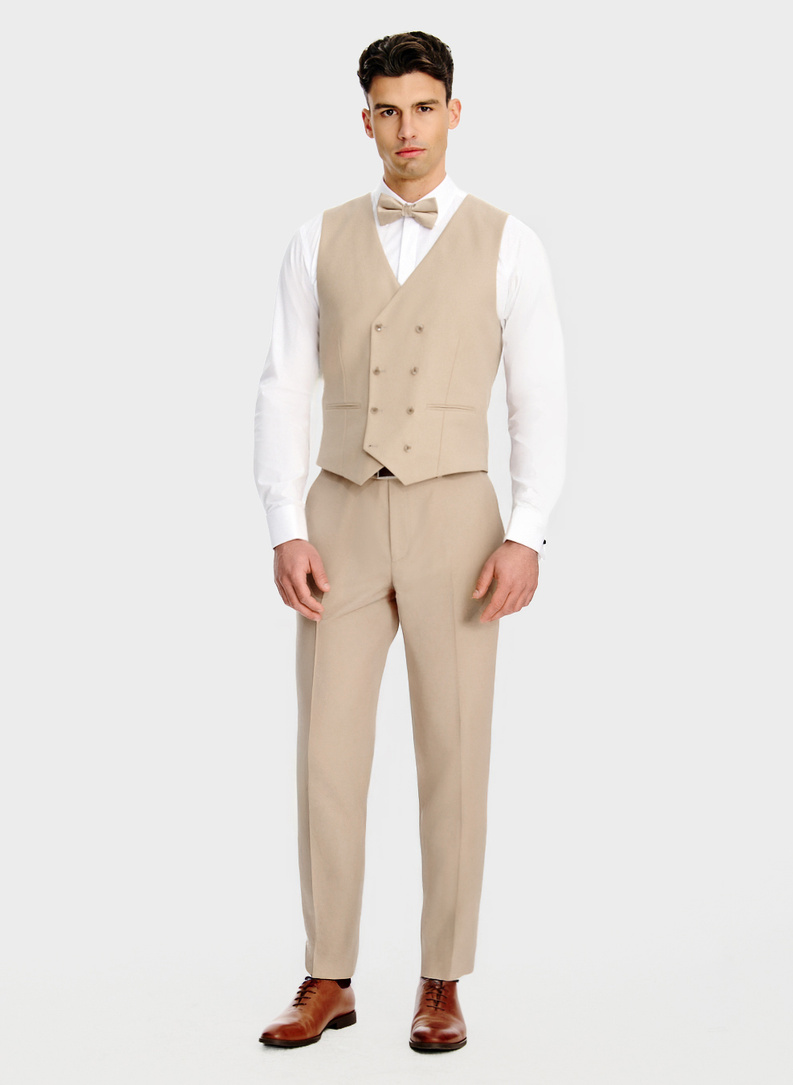 Beżowe spodnie garniturowe z wełny