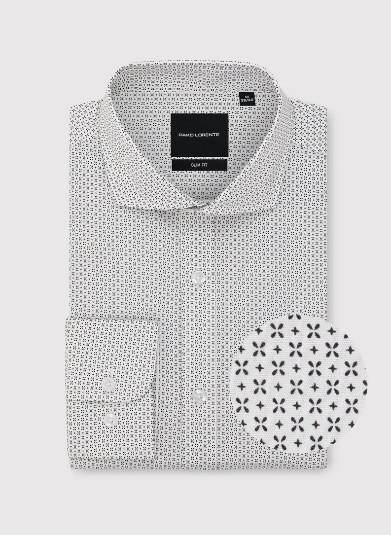 Biała koszula męska w mikrowzór