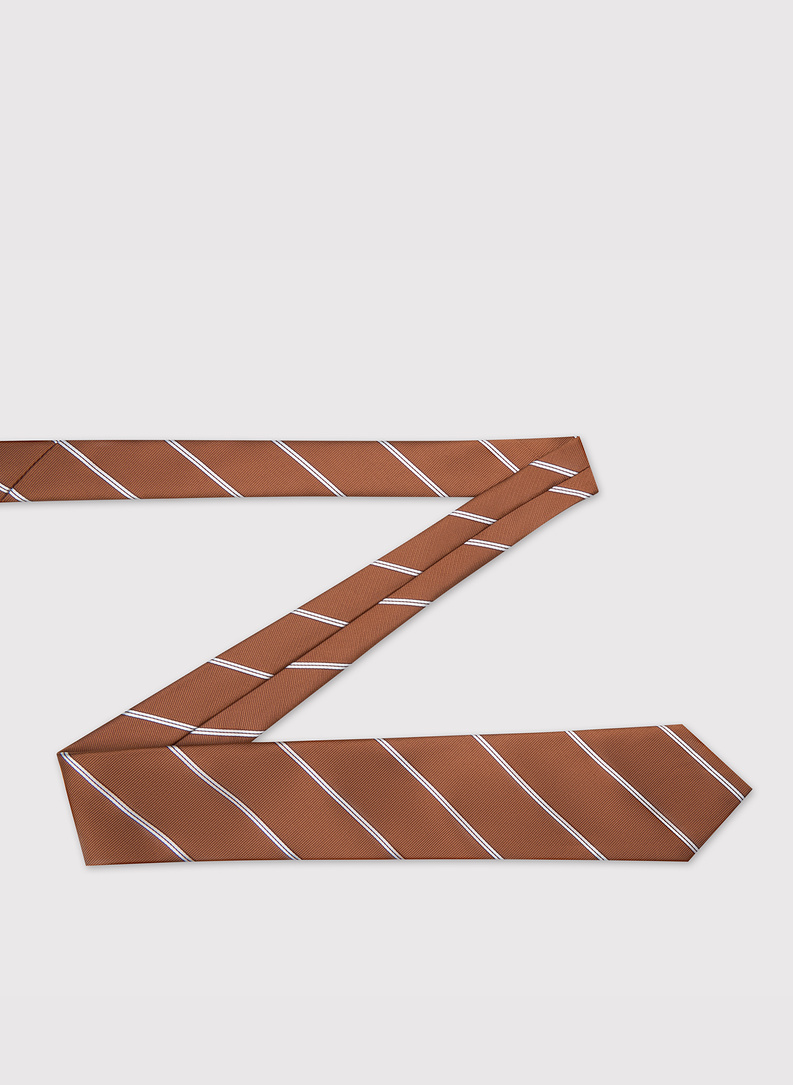 Brązowy krawat męski w skośne paski