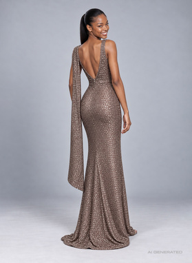 Długa cekinowa sukienka CRYSTAL FEVER MAXI DRESS beżowy