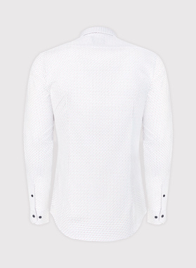 Biała koszula w granatowo-czerwony mikrowzór