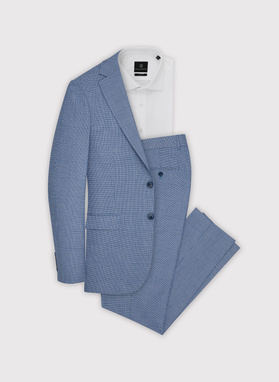 Niebieska męska marynarka garniturowa w kratkę