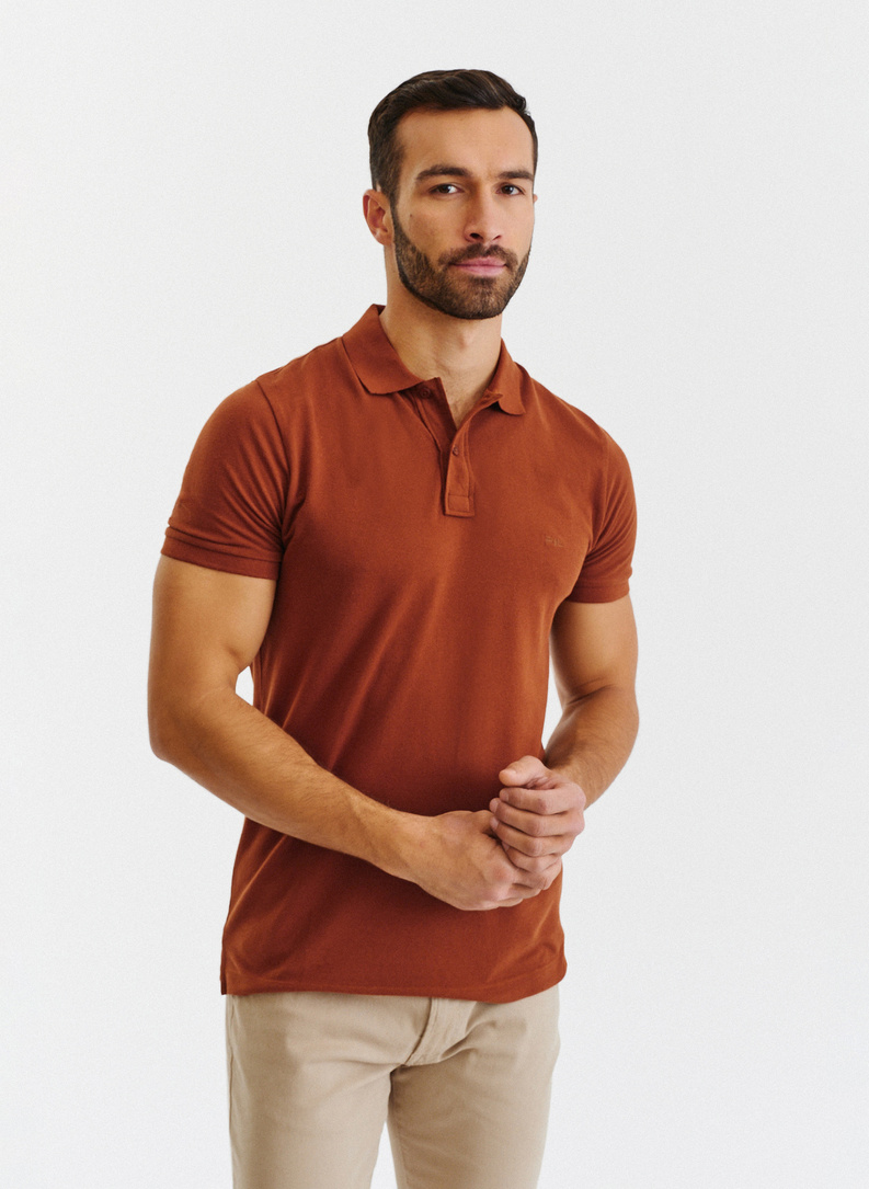 Gładki T-shirt polo w kolorze brązowym