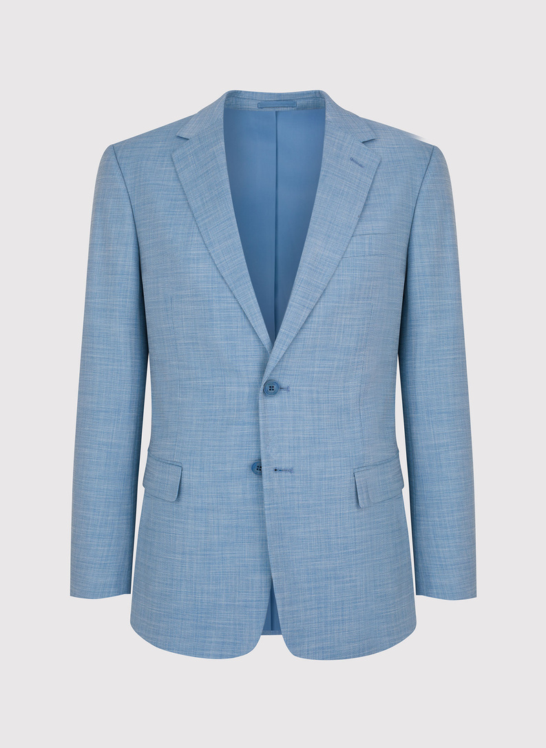 Niebieski garnitur męski o widocznej fakturze