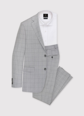 Szare wełniane spodnie garniturowe w kratę