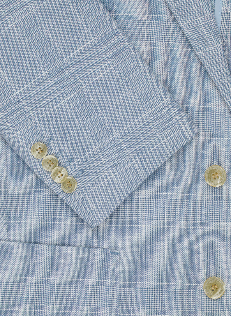 Niebieska marynarka z lnu w kratkę