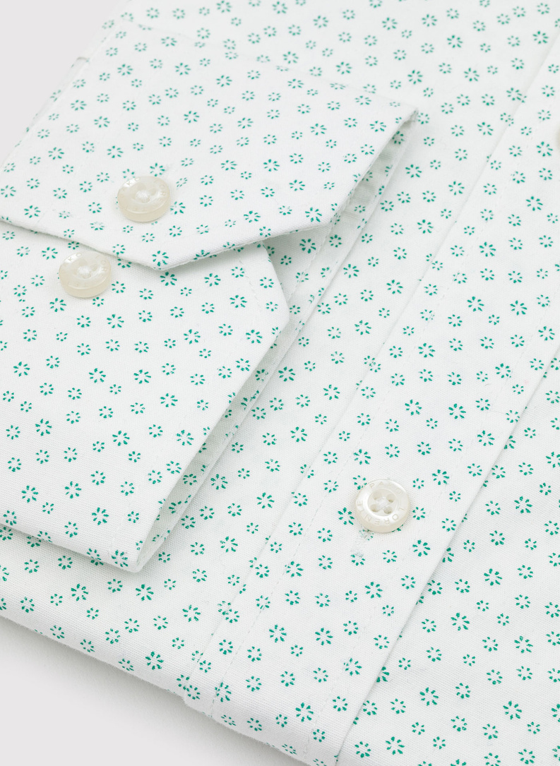 Biała koszula męska w zielony mikrowzór
