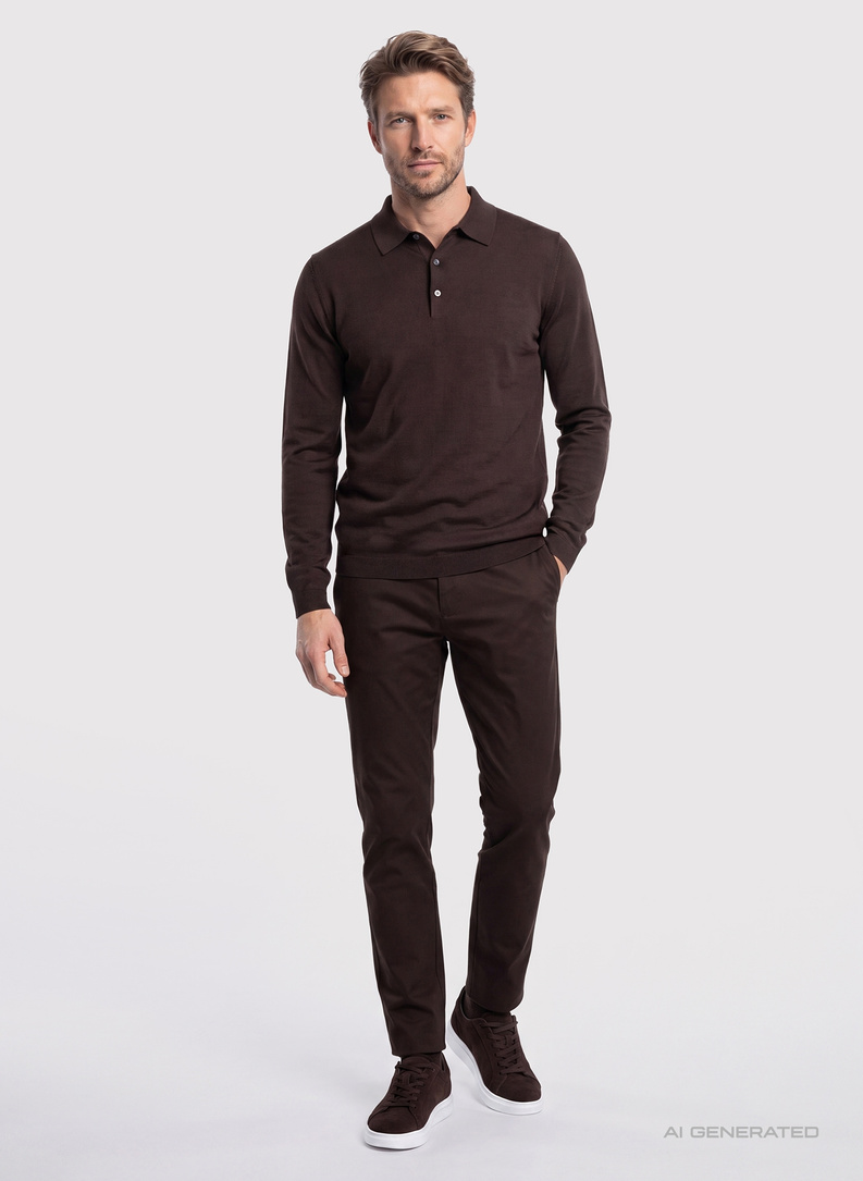 Brązowy sweter polo z bawełny merceryzowanej