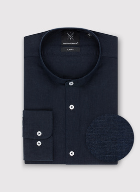 Lniana granatowa koszula męska ze stójką