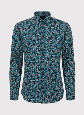 Czarna koszula męska w kwiatowy deseń