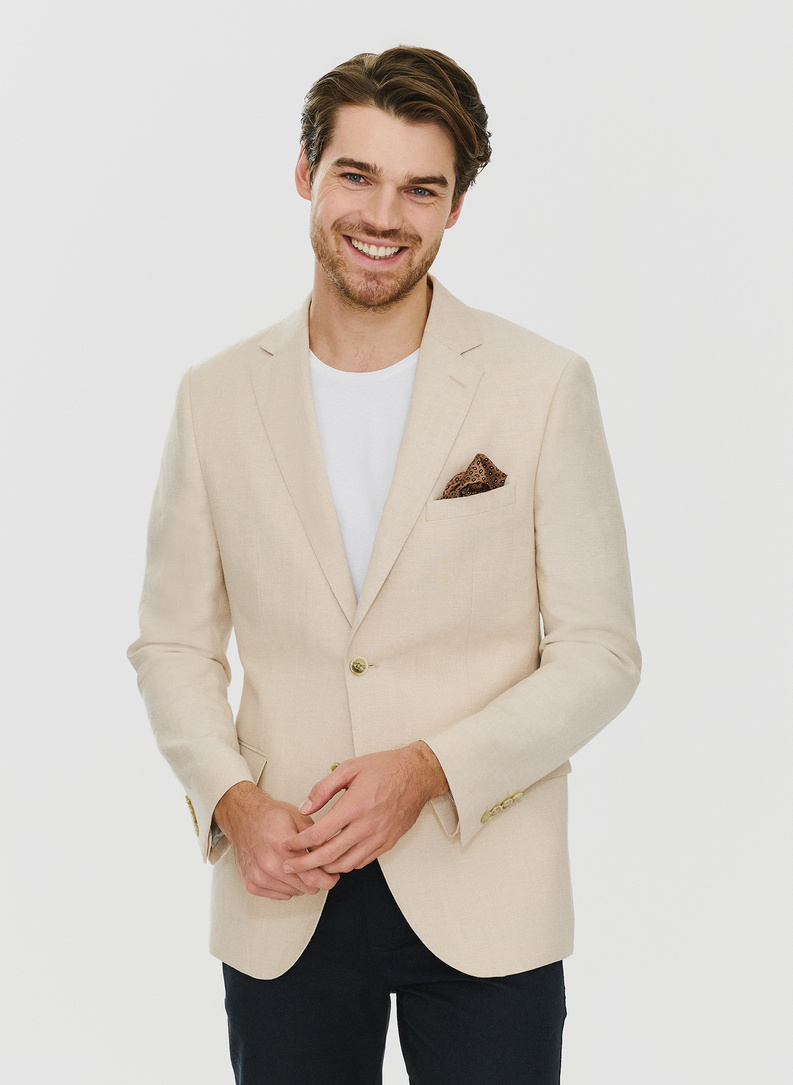 Lniana marynarka męska w kolorze beżowym