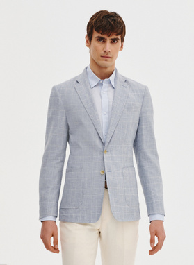 Niebieska marynarka z lnu w kratkę