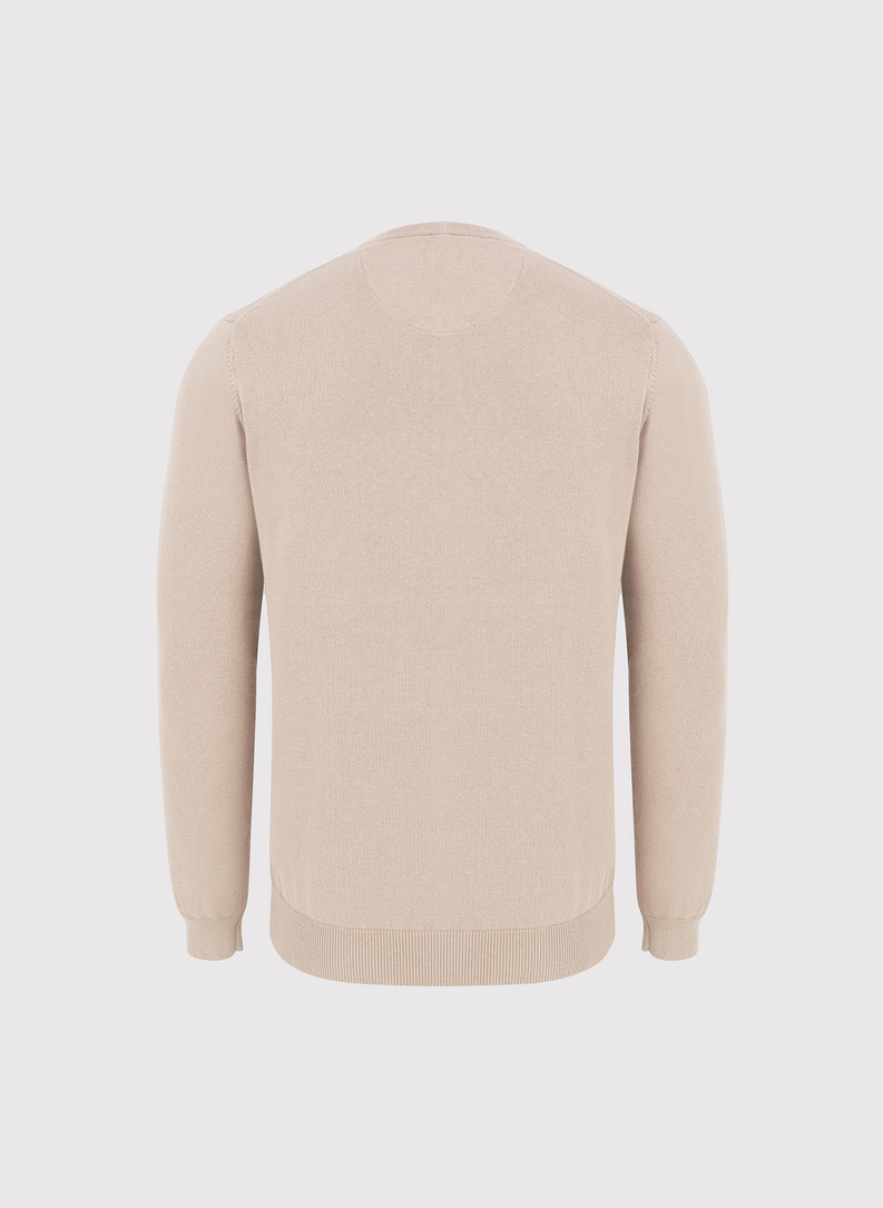 Beżowy sweter męski w serek