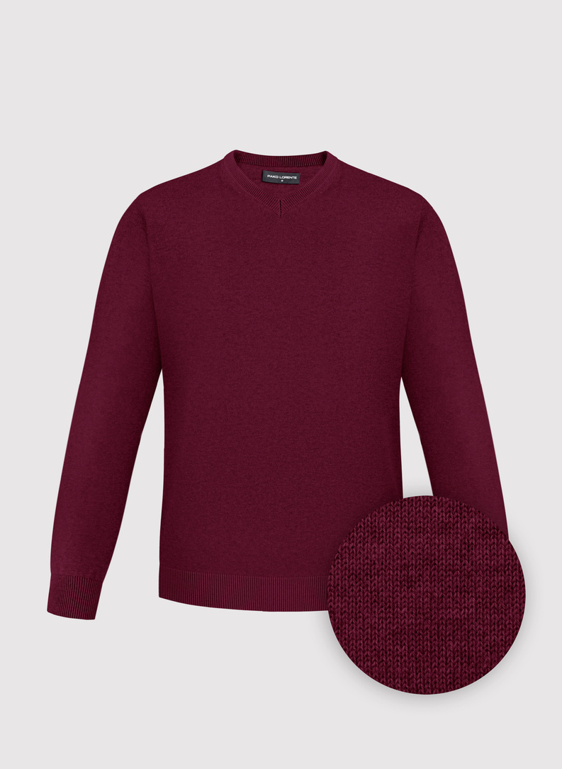 Bordowy sweter męski v-neck