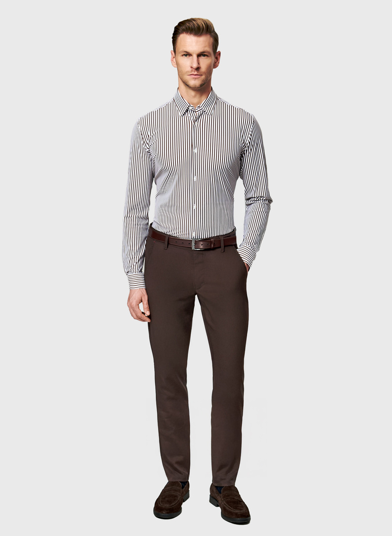 Brązowa koszula męska w prążek