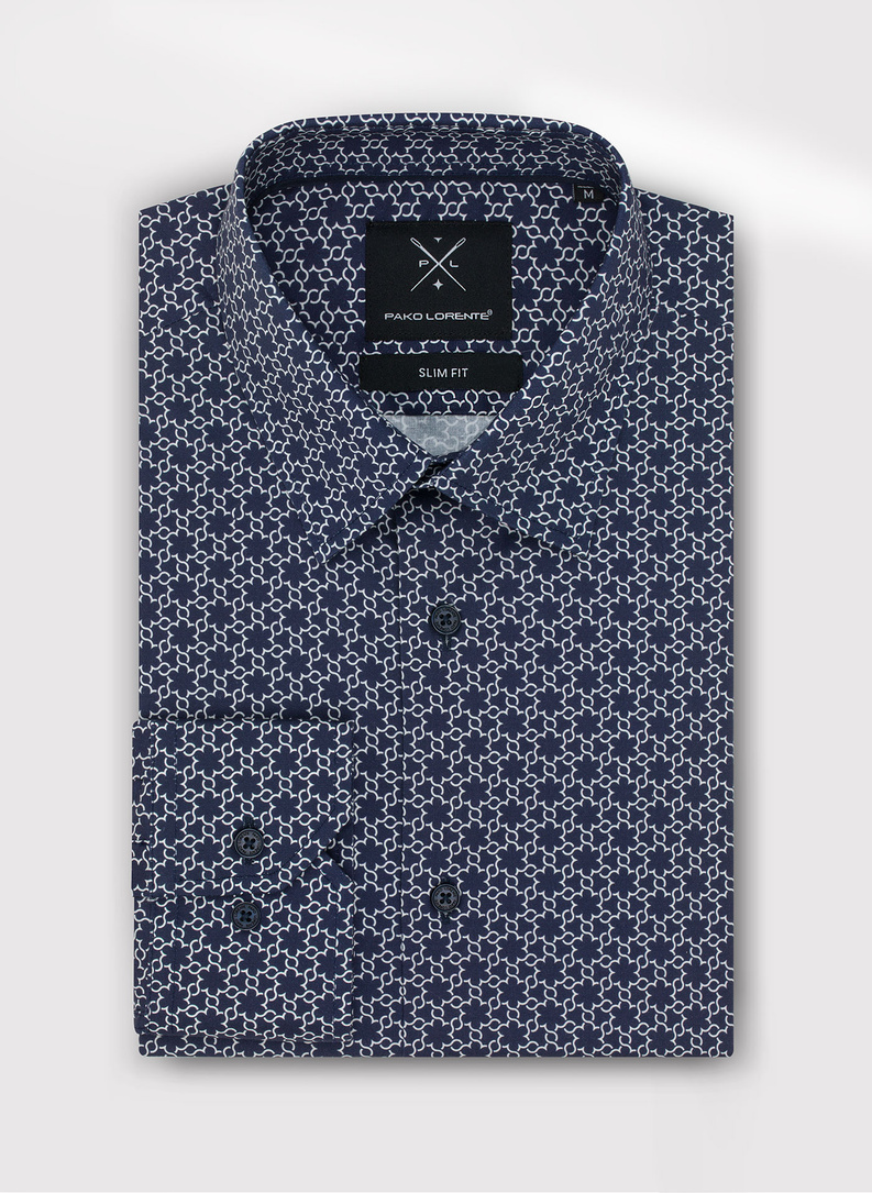 Granatowa koszula męska w biały wzór