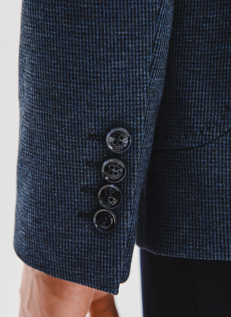 Granatowa marynarka w pepitkę z dzianiny