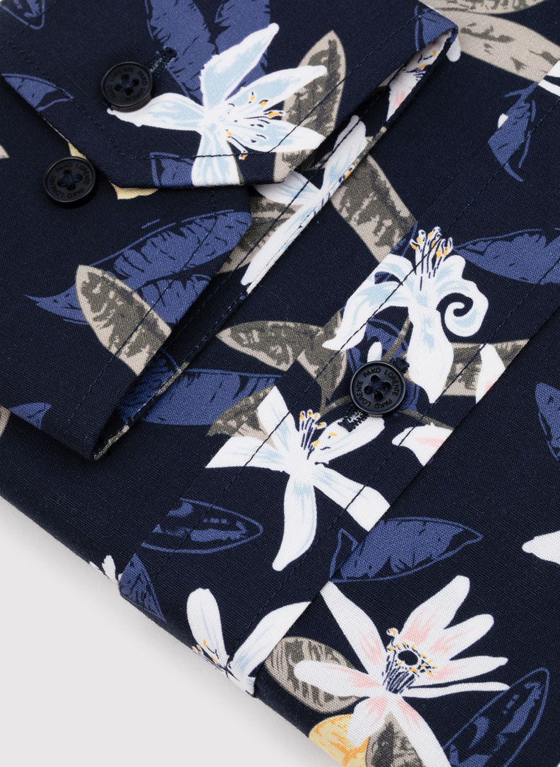 Granatowa koszula męska w kwiaty
