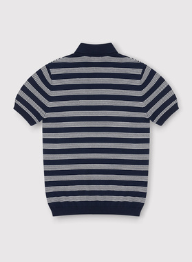 Granatowy T-shirt polo w jasne paski