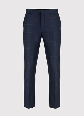 Granatowe spodnie garniturowe w kratę Windowpane