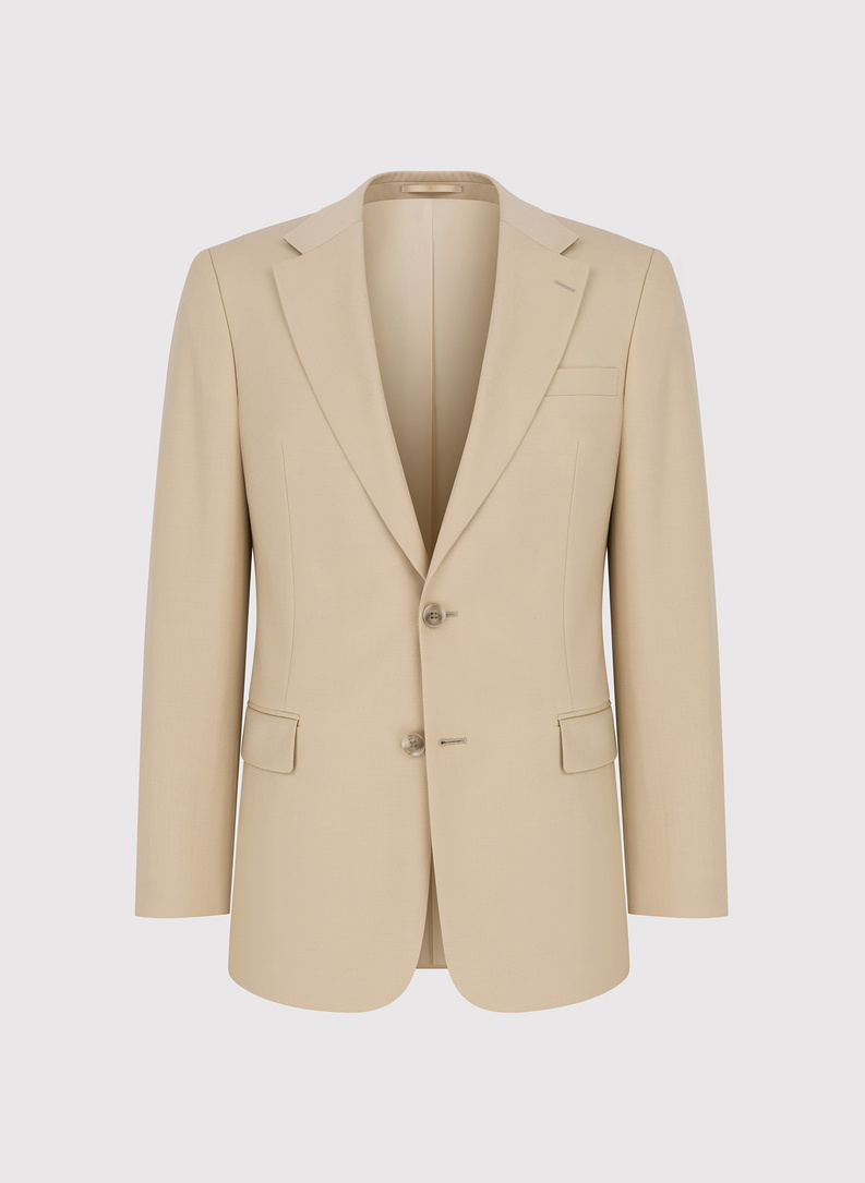 Beżowy wełniany garnitur męski