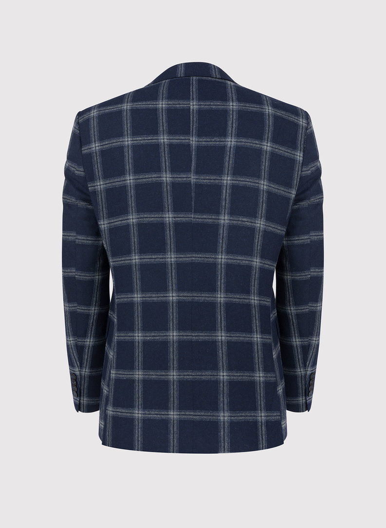 Granatowa marynarka casual w jasną kratkę