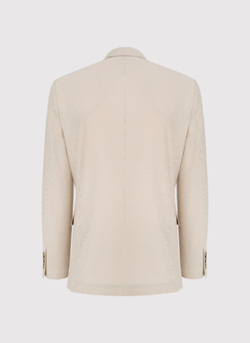 Beżowy garnitur męski w prążek