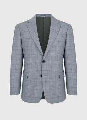 Szara marynarka garniturowa w niebieską kratę