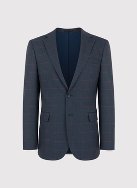 Granatowy garnitur w bordową kratę Windowpane