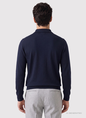 Granatowy sweter polo z bawełny merceryzowanej