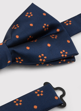 Granatowa muszka męska w pomarańczowe wzorki