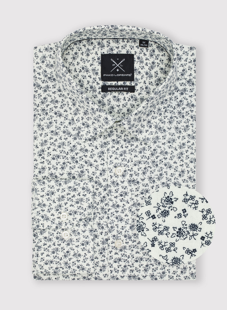 Biała koszula męska w delikatny kwiatowy wzór