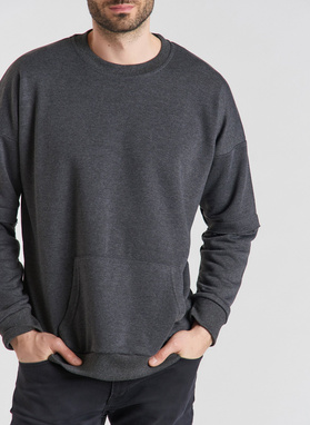 BLUZA Z OKRĄGŁYM DEKOLTEM SZARA P20WF-2B-015-S