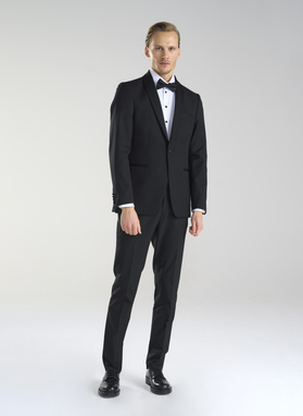 Wełniana czarna marynarka smokingowa w mikrowzór