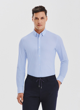 Niebieska dzianinowa koszula w pepitkę