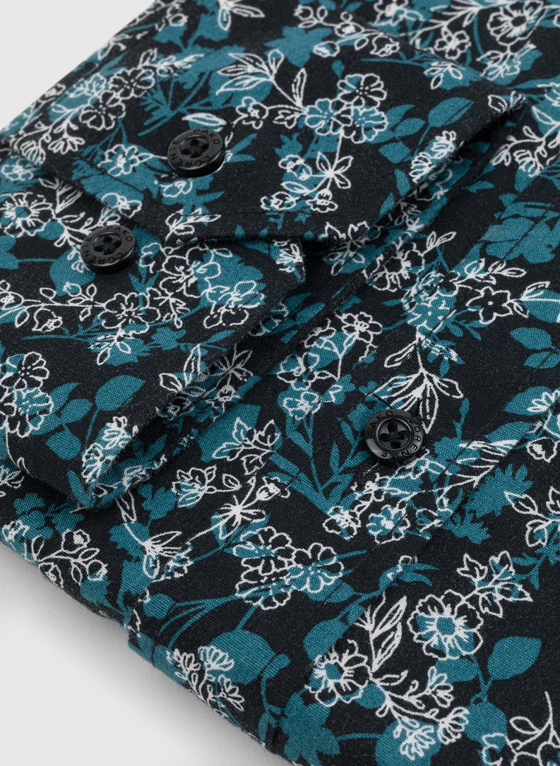 Czarna koszula męska w kwiatowy deseń