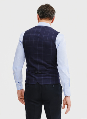 Granatowa kamizelka męska w kratę